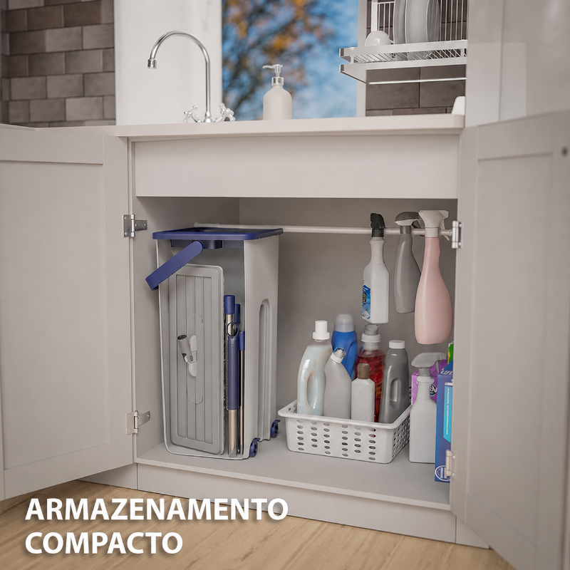Kit Esfregão + Balde Compact — Lavar e Secar num só movimento